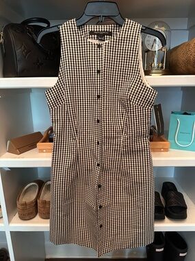 French Connection Black & White Gingham Mini Button Dress